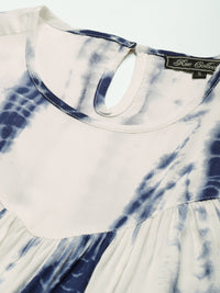 Thumbnail for Women White & Blue Tie and Dye A-Line Midi Dress