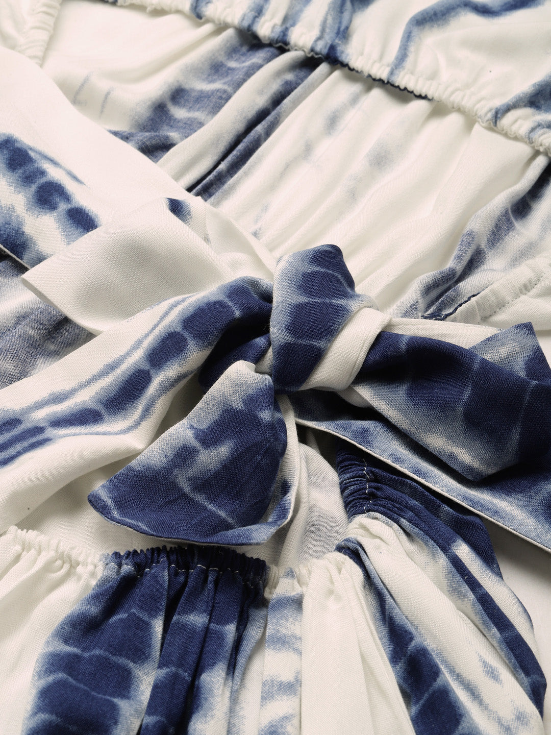 Women White & Blue Tie and Dye A-Line Midi Dress