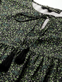 Thumbnail for Ditsy Floral Printed Tie-Up Neck Gathered Mini Dress