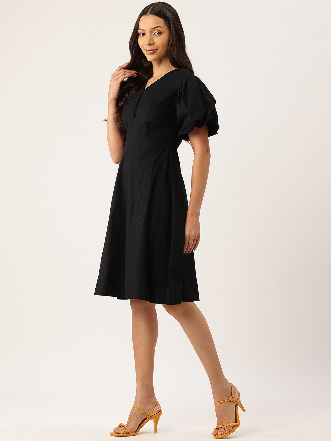 Puff Sleeve Fit & Flare Dress