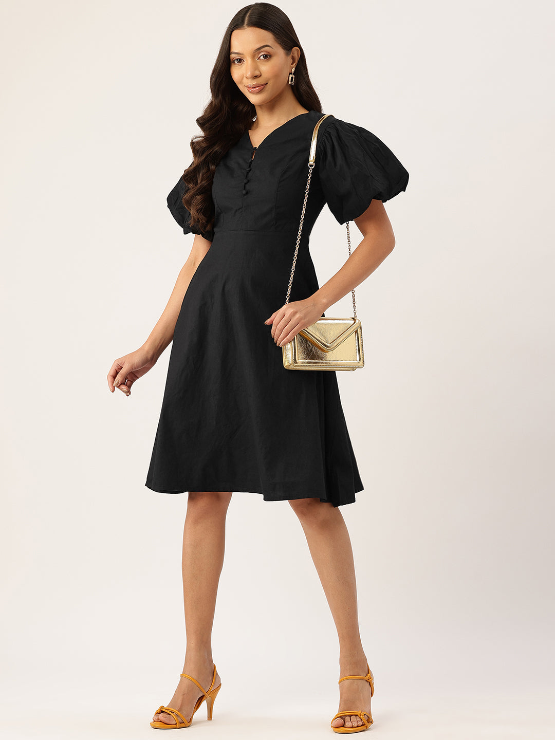 Puff Sleeve Fit & Flare Dress