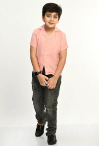 Thumbnail for Boys Half Sleeves Viscose Shirt Pink - RueCollections