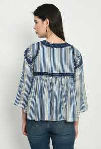 Thumbnail for Embroidered Top With Tassel Neck Tie - RueCollections