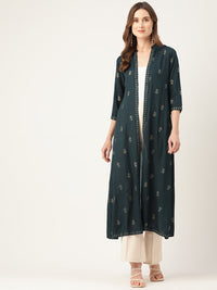 Thumbnail for Floral Ethnic Motif Printed Open Front Longline Shrug - RueCollections