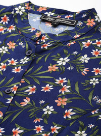 Thumbnail for Floral Print Mandarin Collar Shirt Style Top - RueCollections