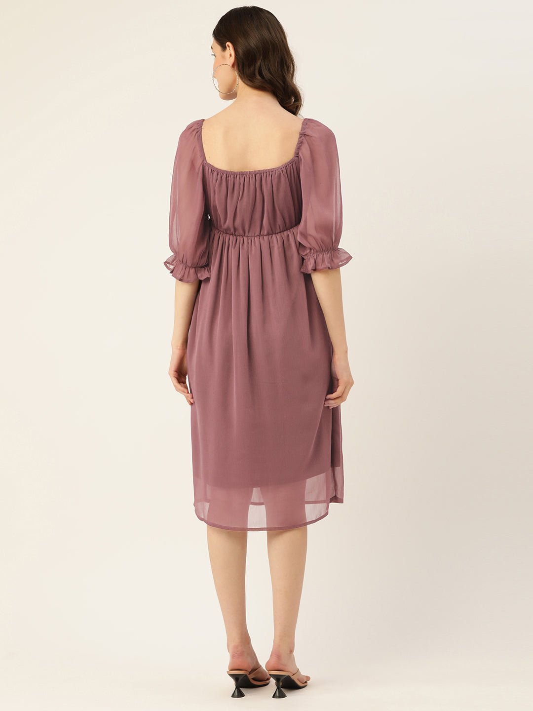 Rue Collection Mauve Chiffon A - Line Midi Dress - RueCollections