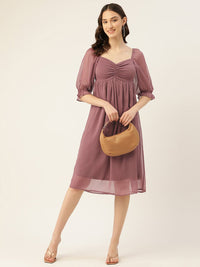 Thumbnail for Rue Collection Mauve Chiffon A - Line Midi Dress - RueCollections