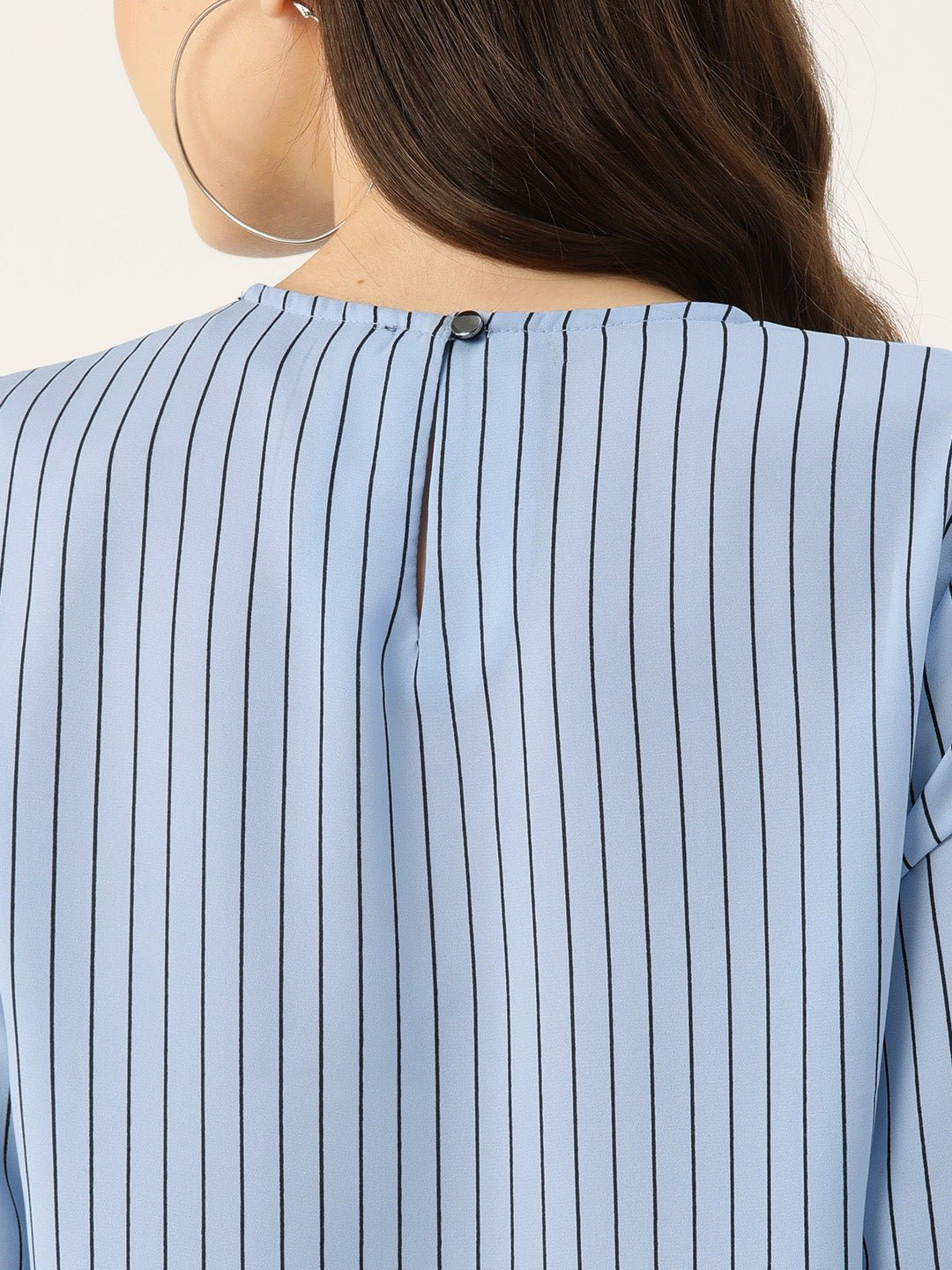 Striped Flared Sleeve Crepe Top - RueCollections