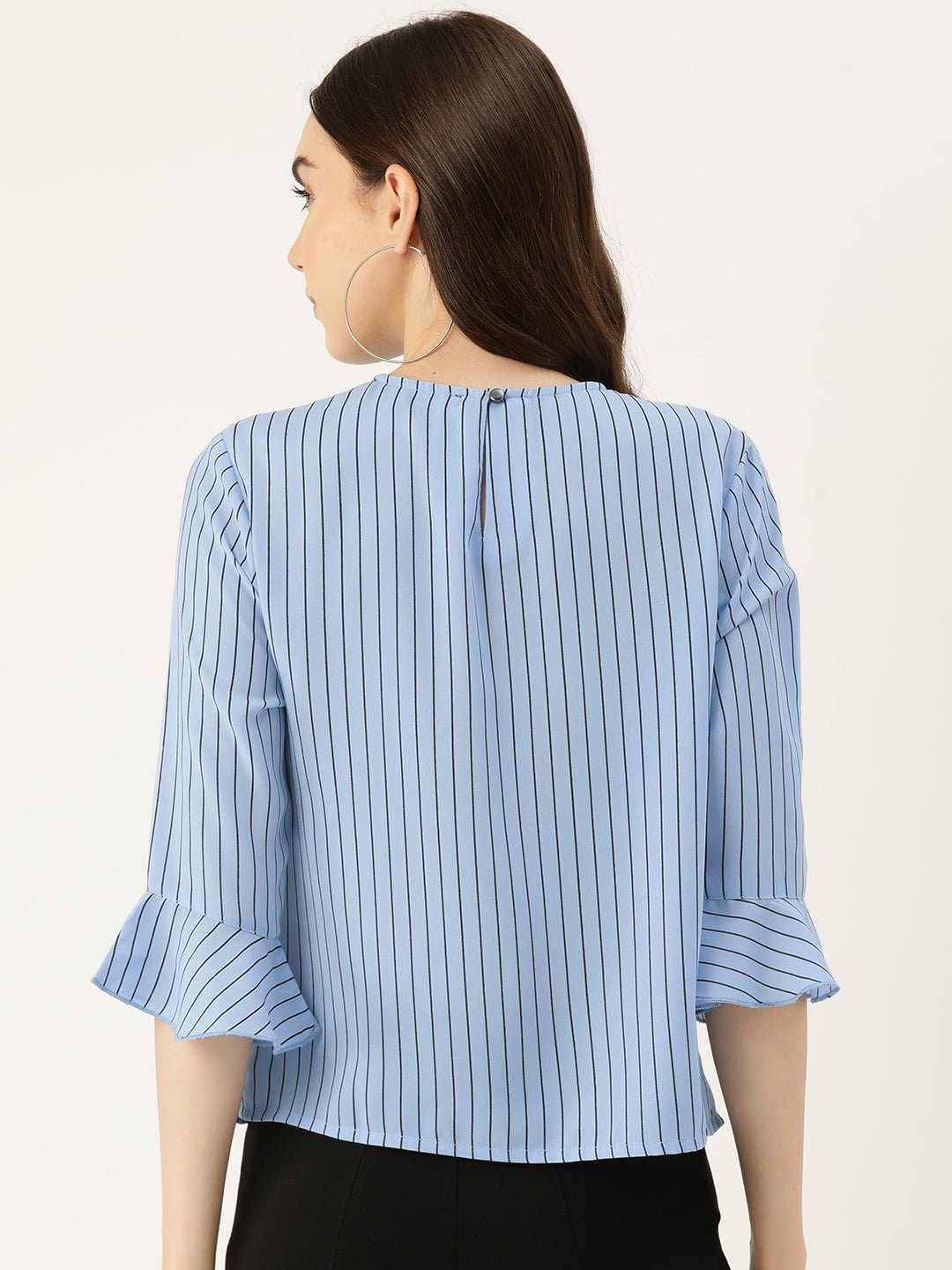 Striped Flared Sleeve Crepe Top - RueCollections