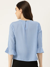 Thumbnail for Striped Flared Sleeve Crepe Top - RueCollections