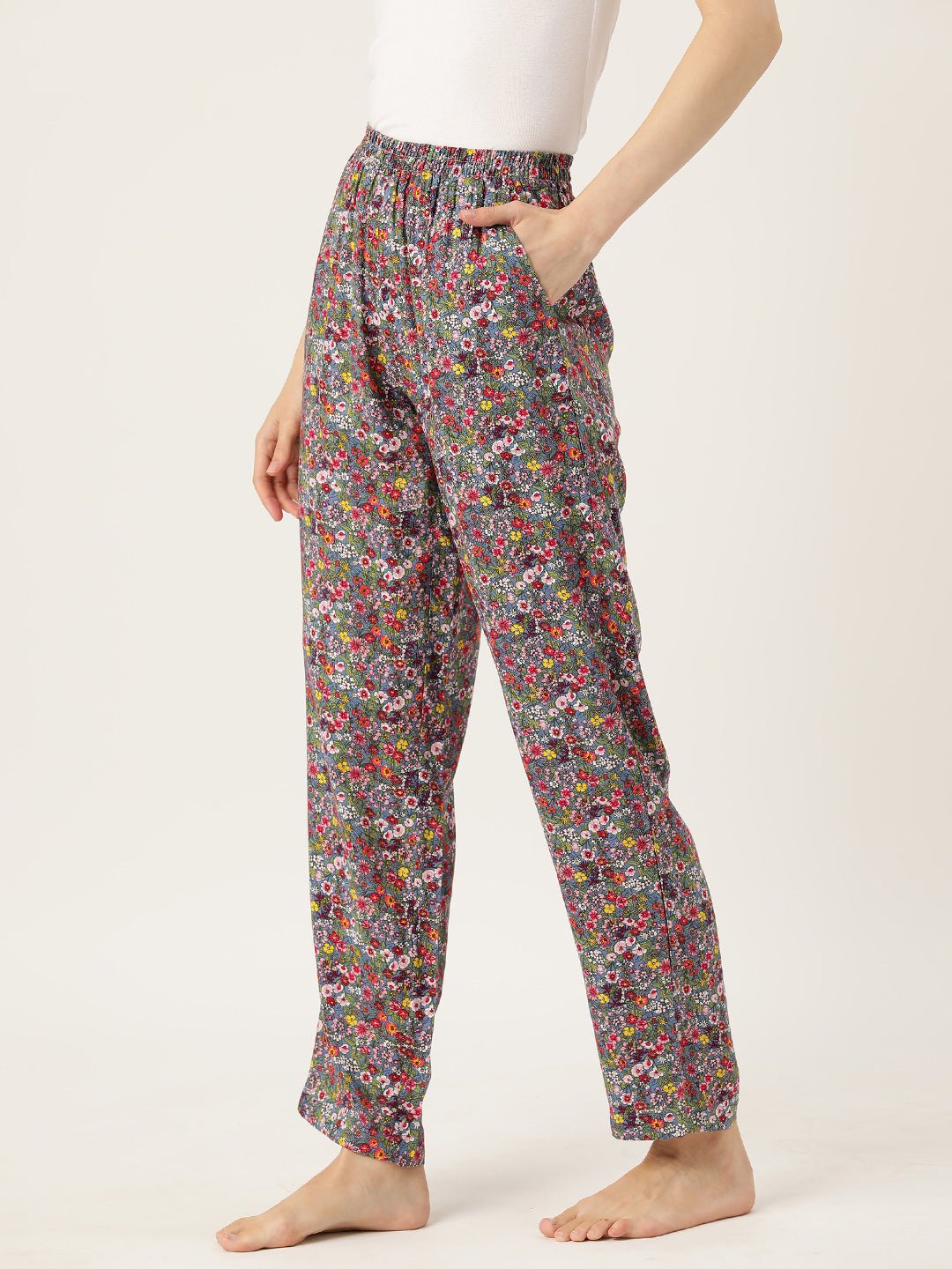 Women Floral Printed Pure Cotton Lounge Pants - RueCollections