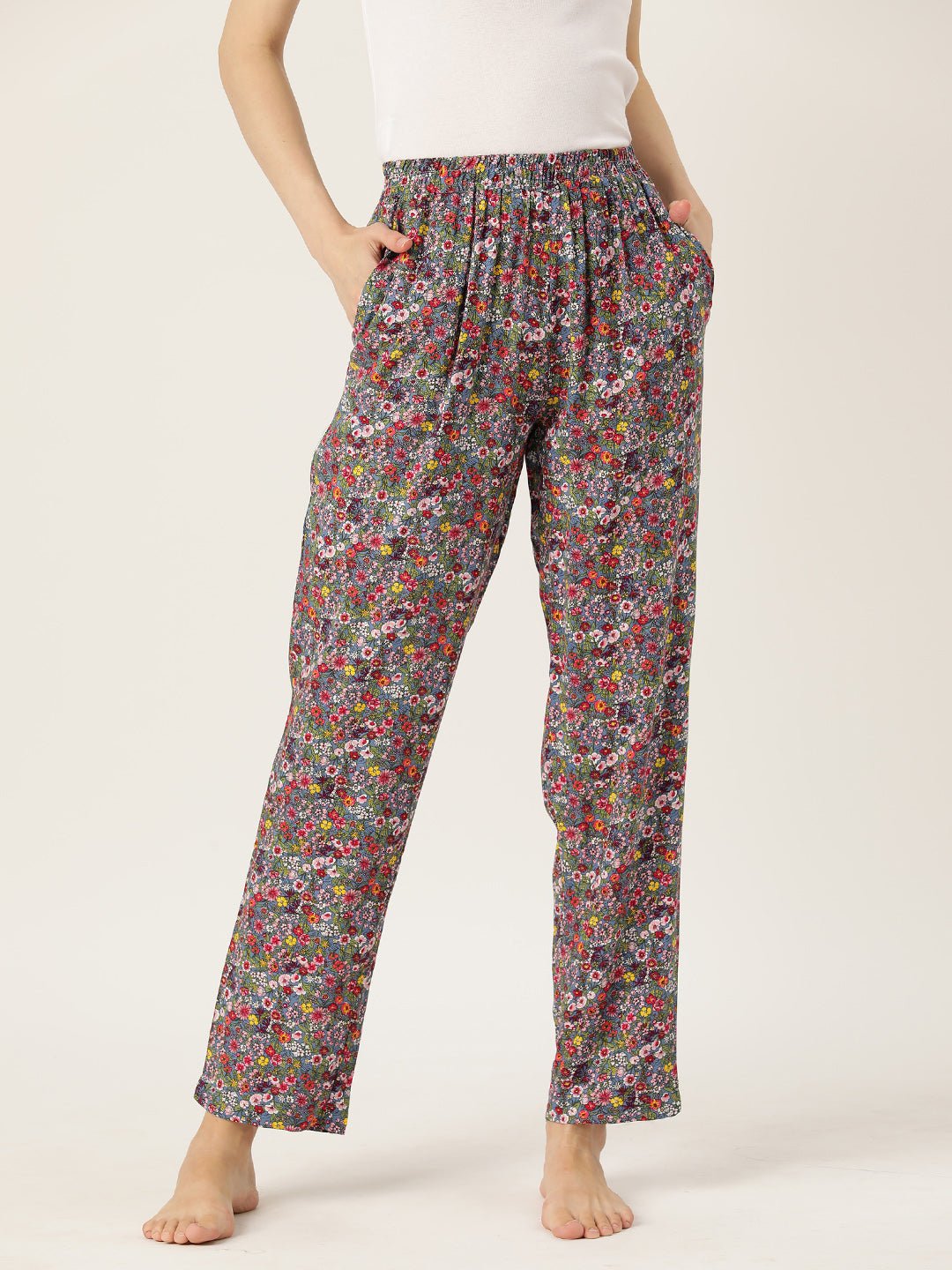 Women Floral Printed Pure Cotton Lounge Pants - RueCollections