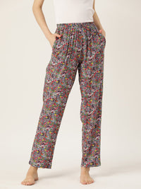 Thumbnail for Women Floral Printed Pure Cotton Lounge Pants - RueCollections