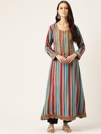 Thumbnail for Women Multi - Coloured Yoke Design Anarkali Kurta - RueCollections