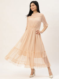 Thumbnail for Women Peach - Coloured Dobby Weave Net Midi Dress - RueCollections