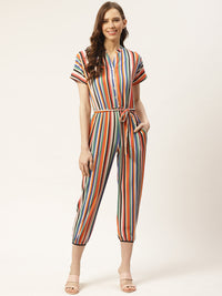 Thumbnail for Women Multicoloured Striped Capri Jumpsuit