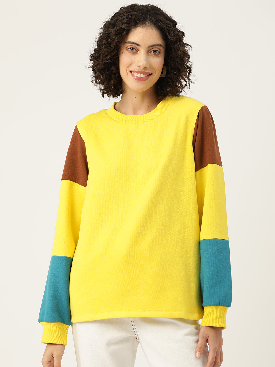 Yellow Colourblocked Longline Fleece Sweatshirt