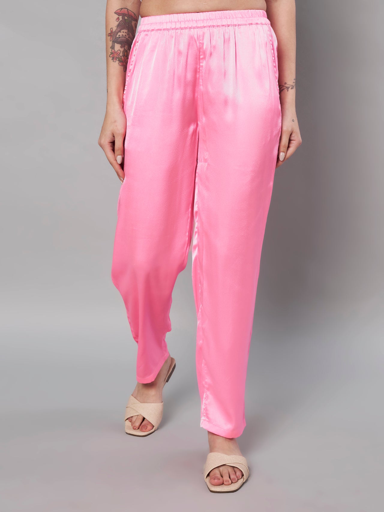 Solid Stylish Pink Trousers For Women