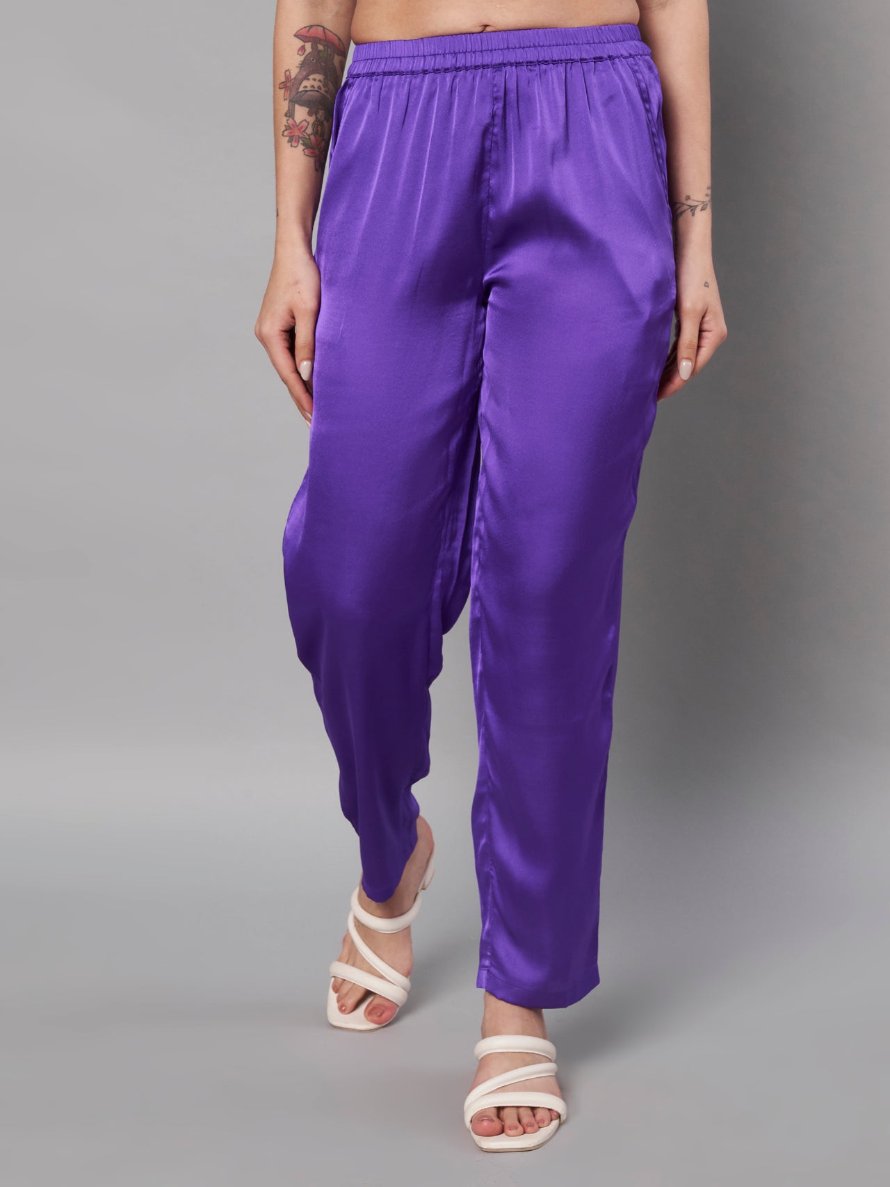 Solid Stylish Purple Trousers For Women