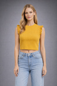 Thumbnail for Women Solid Mustard Yellow Crop Top