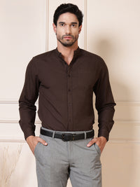 Thumbnail for Men Brown Solid Cotton Casual Shirt Full Sleeve Regular Fit Everyday Wear