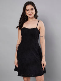 Thumbnail for Black color schiffli embroidery dress for women