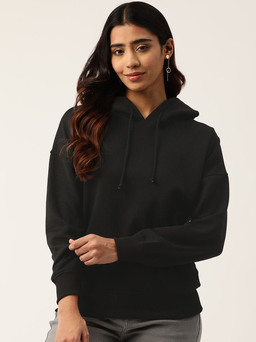 Black Hooded Fleece Sweatshirt