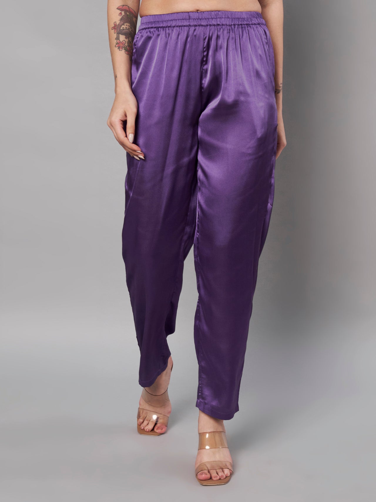 Solid Stylish Purple Trousers For Women