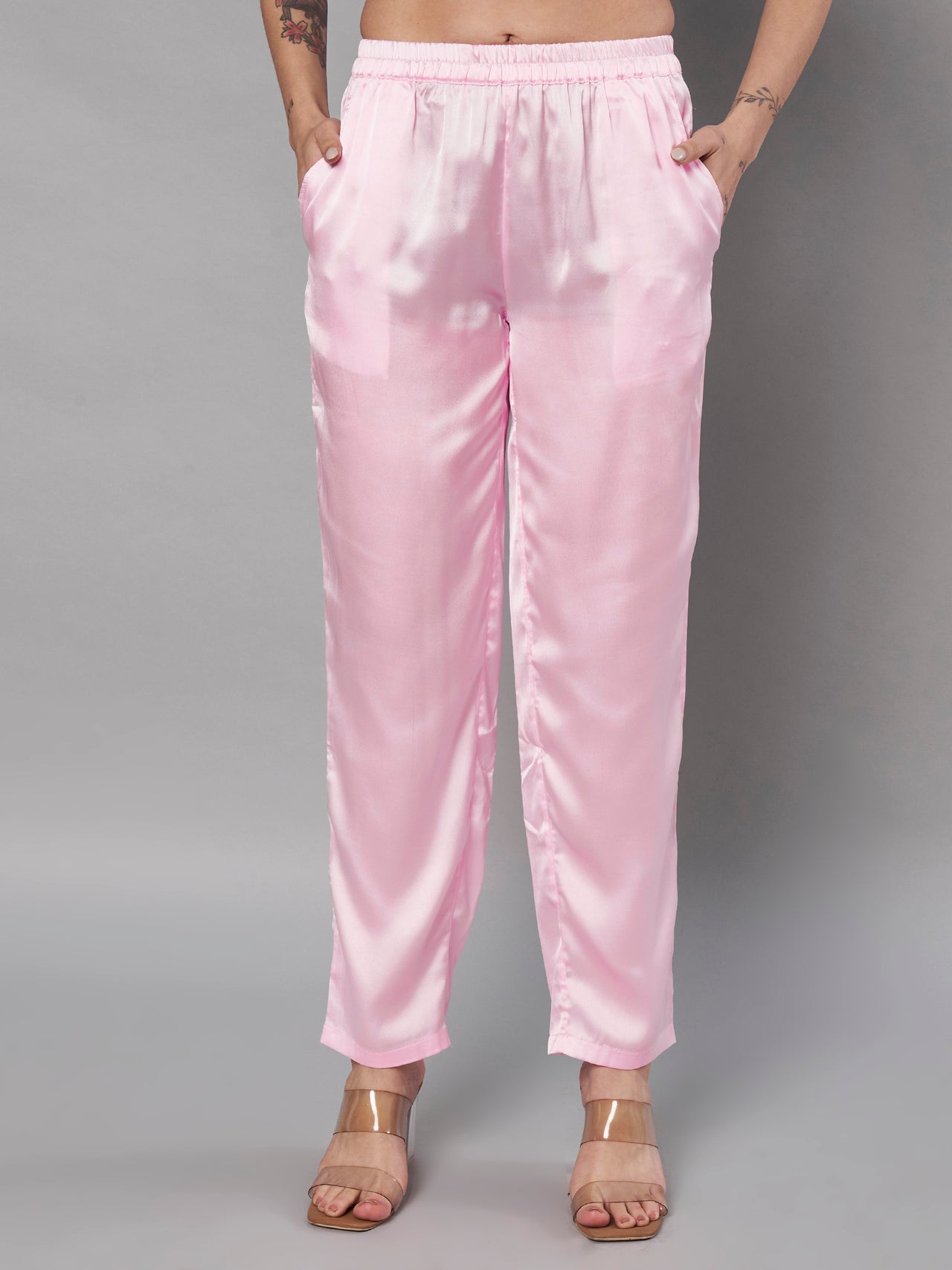 Solid Stylish Pink Trousers For Women