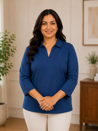 Thumbnail for Women’s Solid V-Neck Knit Top with Elbow Sleeves
