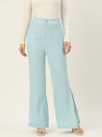 Thumbnail for Women Turquoise Blue Relaxed Loose Fit High-Rise Trousers