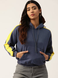 Thumbnail for Yellow Striped Navy Blue Hooded Fleece Sweatshirt