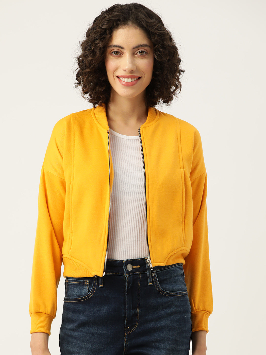 Yellow Mock Collar Fleece Sweatshirt