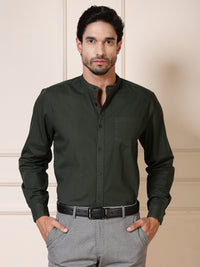 Thumbnail for Men Green Cotton Casual Shirt Full Sleeve Regular Fit Everyday Wear