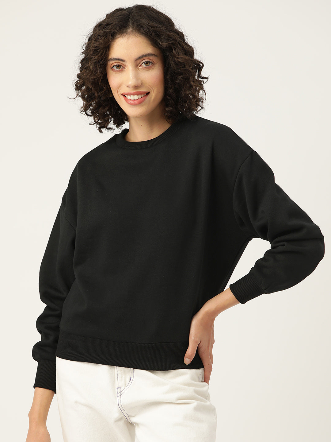 Black Solid Fleece Sweatshirt