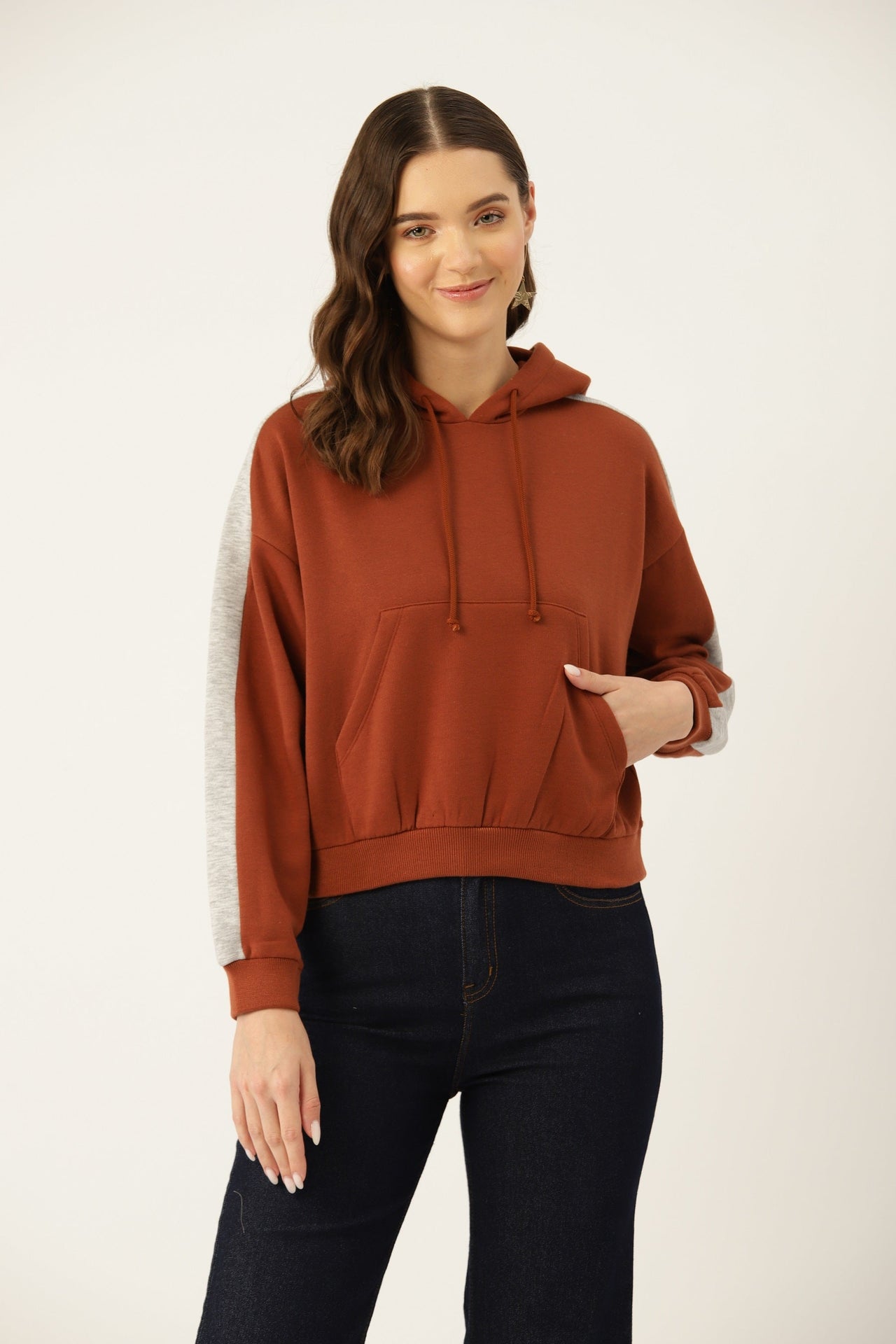 Women Solid Hooded Pullover Sweatshirt