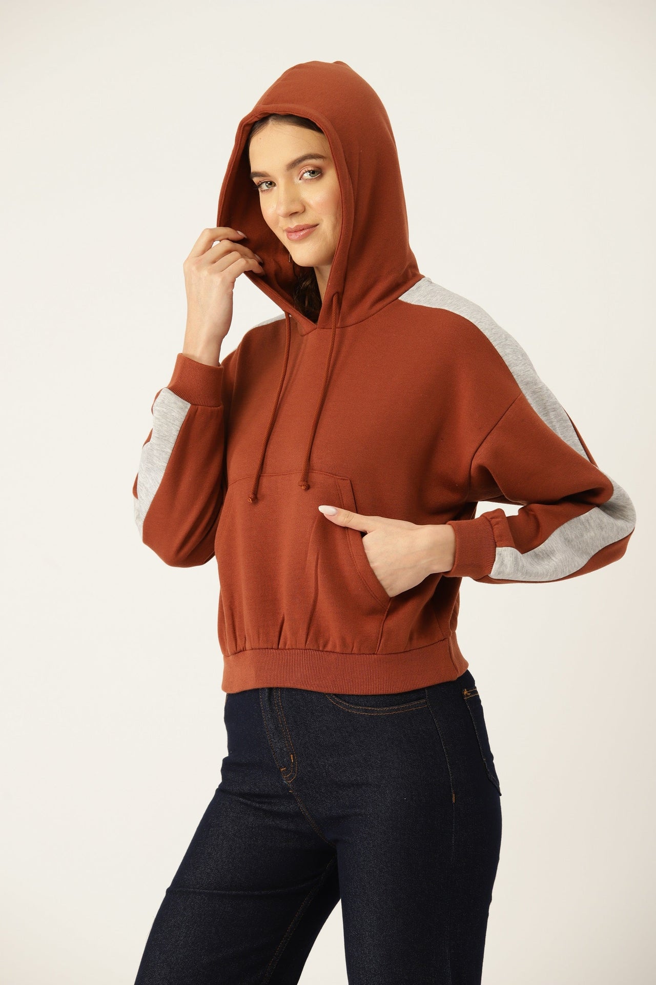 Women Solid Hooded Pullover Sweatshirt