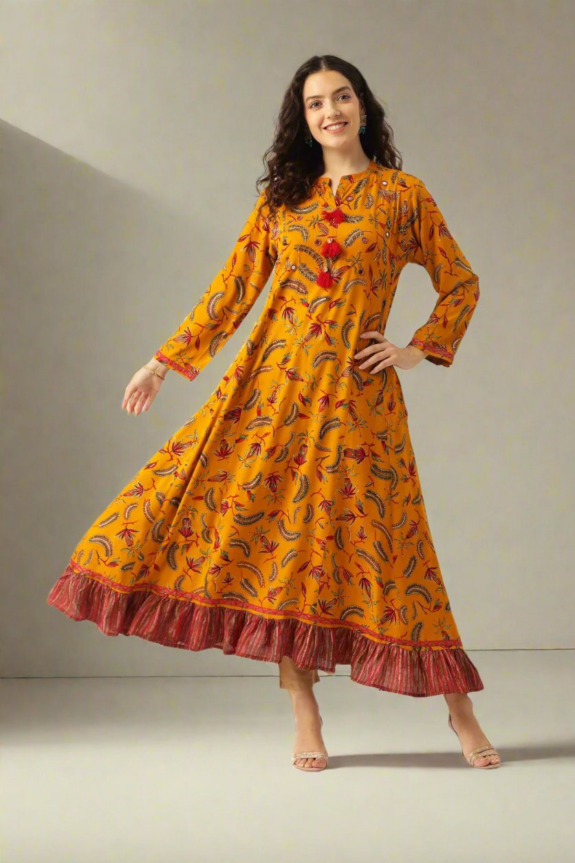 Women Yellow Embellished Anarkali Kurta