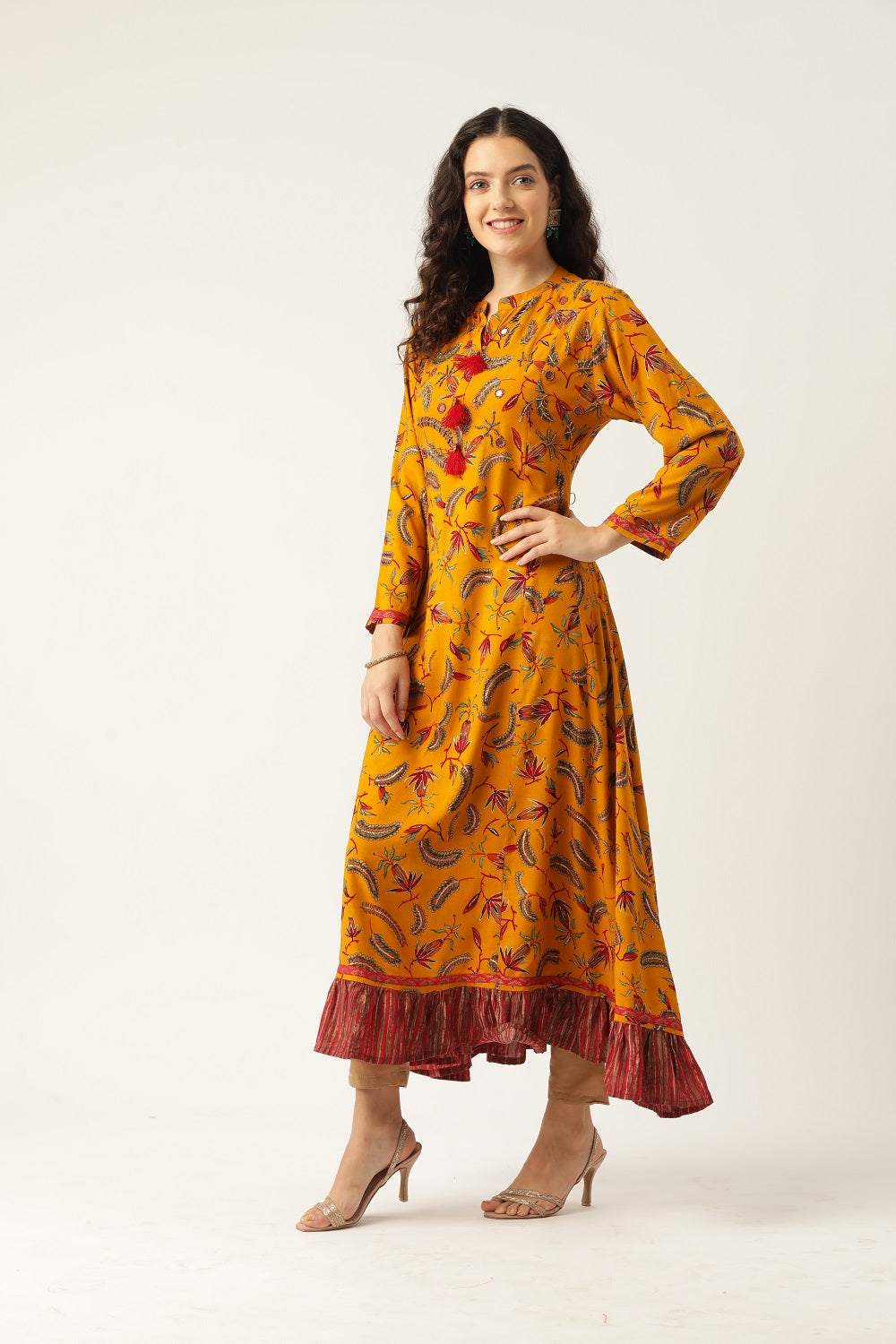 Women Yellow Embellished Anarkali Kurta