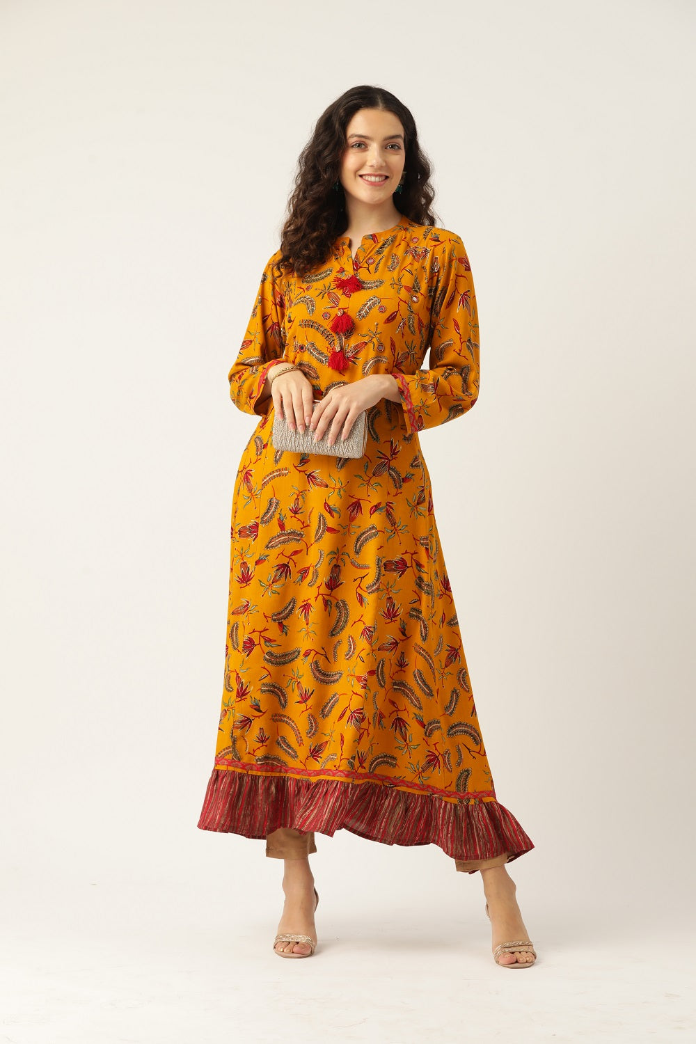 Women Yellow Embellished Anarkali Kurta