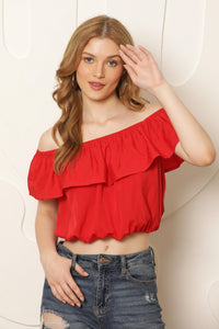 Thumbnail for Women Red Off-Shoulder Bardot Crop Top