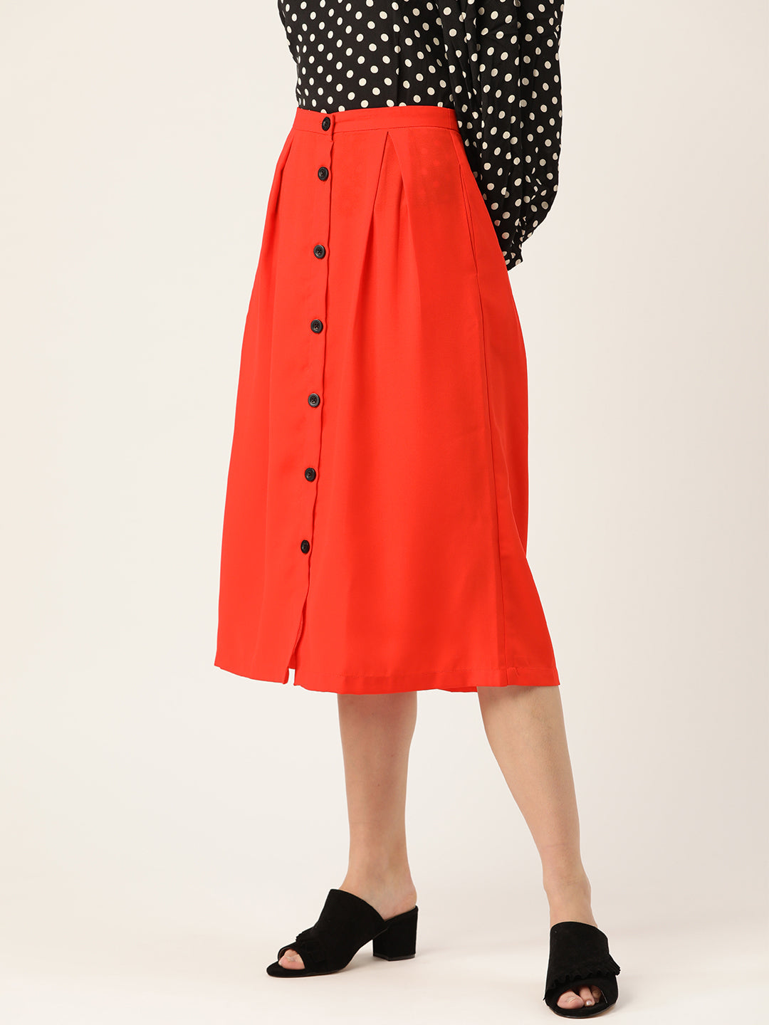 Women Red Solid Midi A-line Skirt