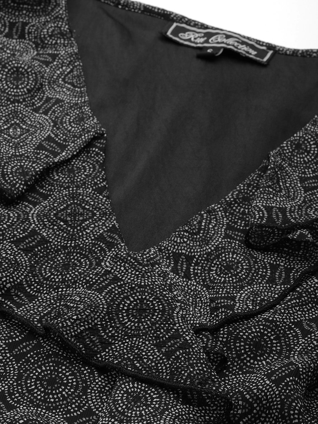 Ethnic Motifs Printed Puff Sleeve Ruffled Chiffon A-Line Midi Dress