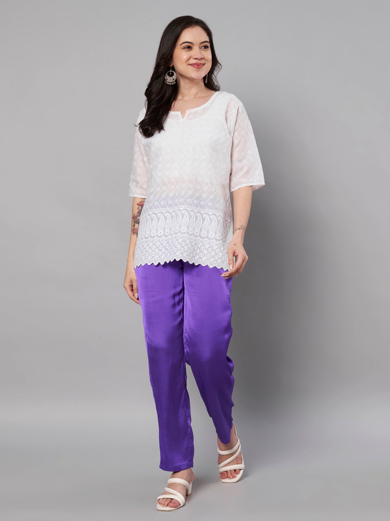 Solid Stylish Purple Trousers For Women
