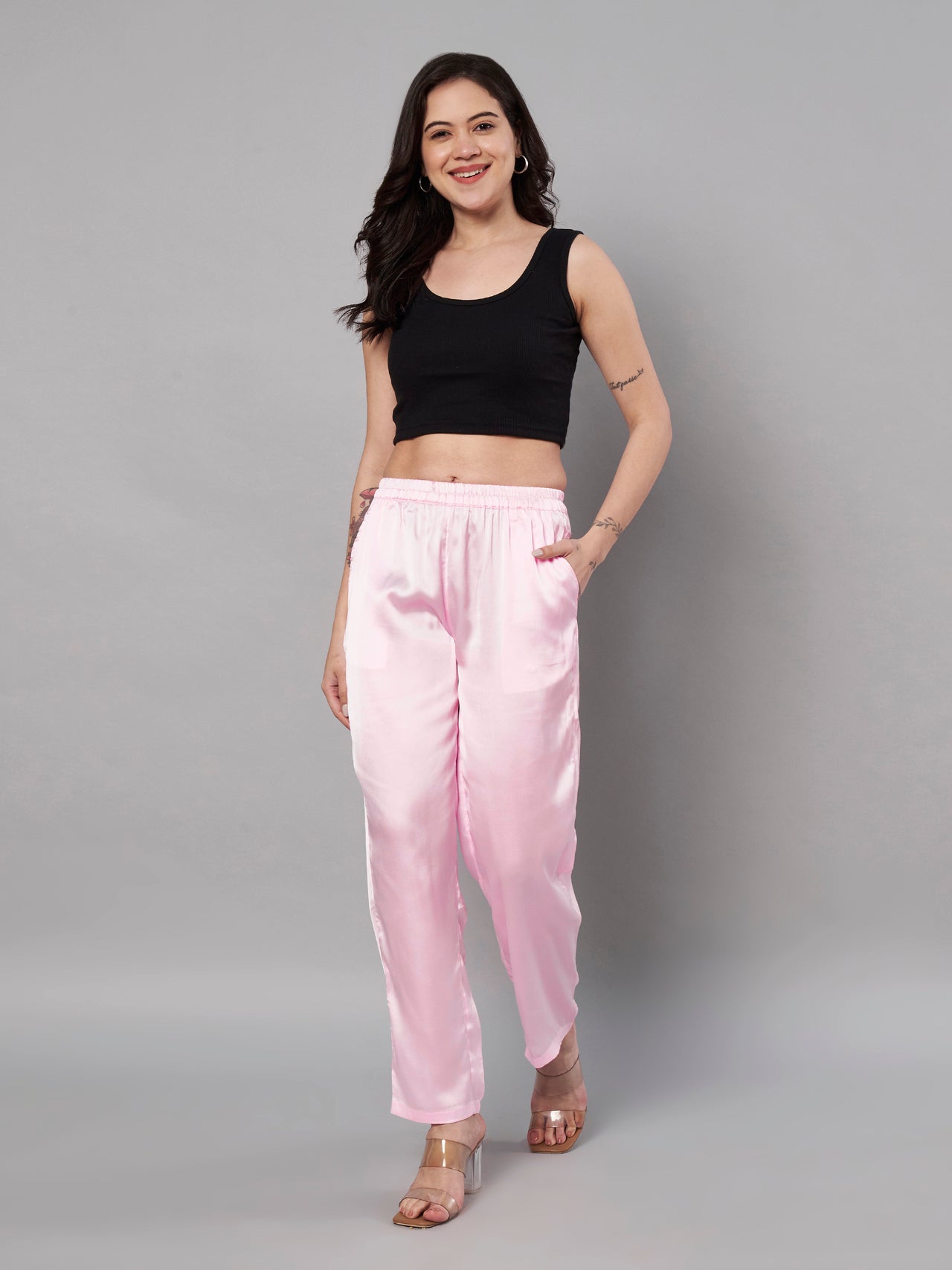 Solid Stylish Pink Trousers For Women