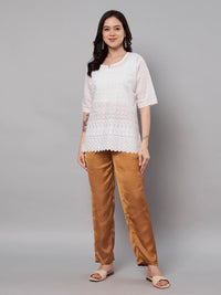 Thumbnail for Solid Stylish Brown Trousers For Women