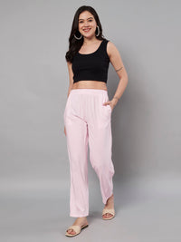 Thumbnail for Solid Stylish Pink Trousers For Women