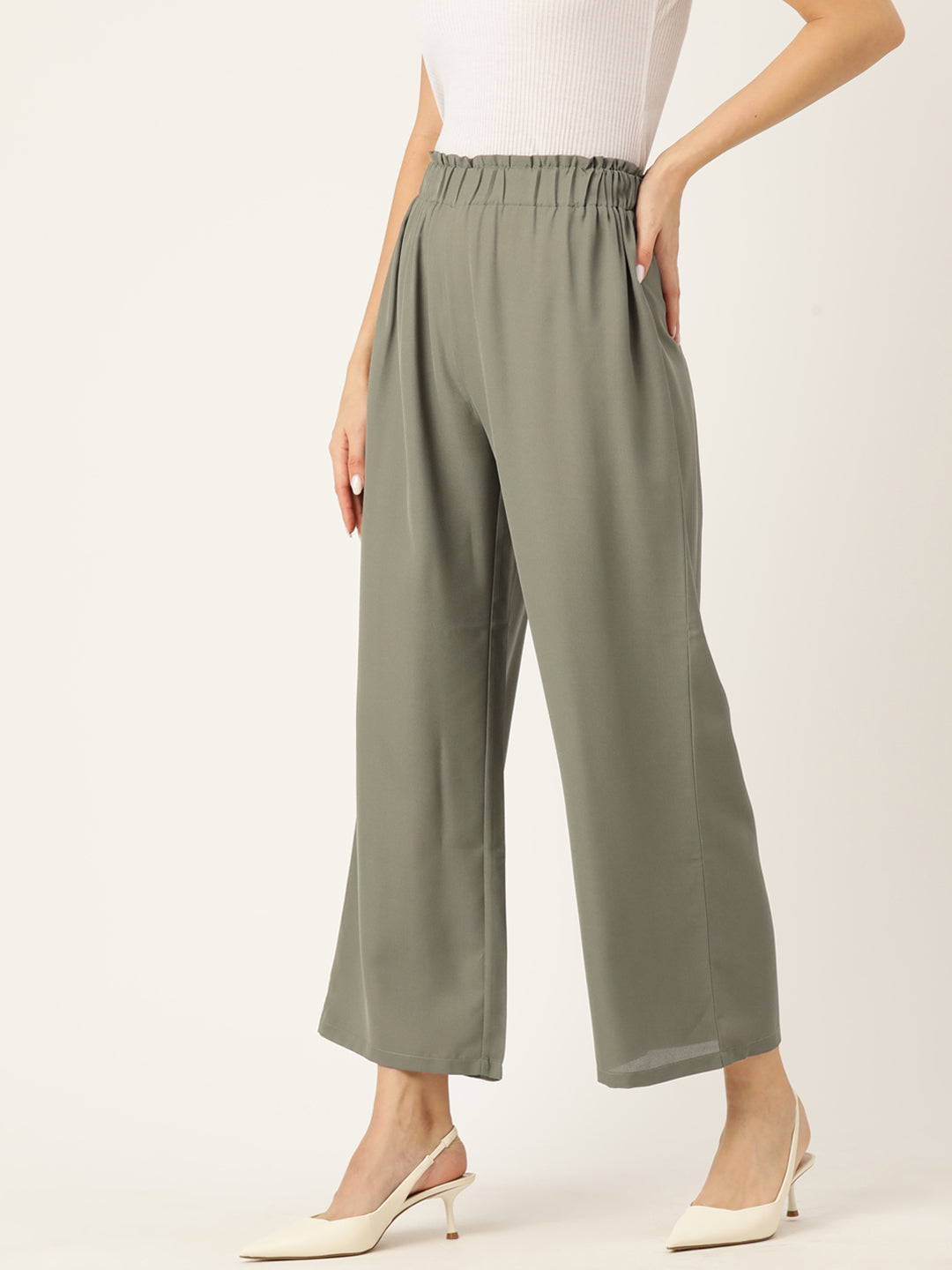 Women Relaxed Loose Fit High-Rise Parallel Trousers