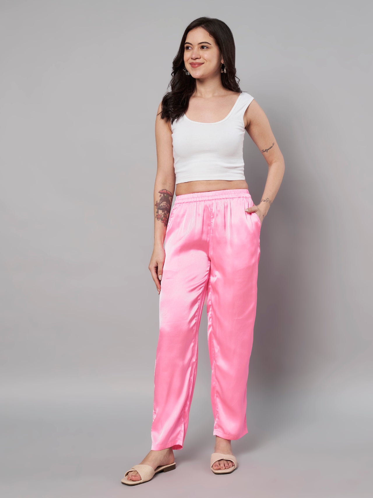Solid Stylish Pink Trousers For Women