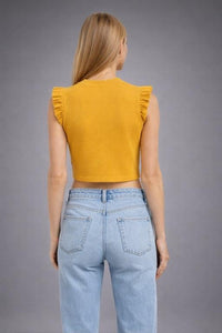 Thumbnail for Women Solid Mustard Yellow Crop Top